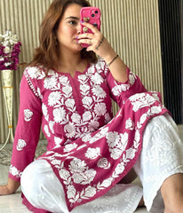 VIDHI Pink Pure Modal Chikankari Kurti