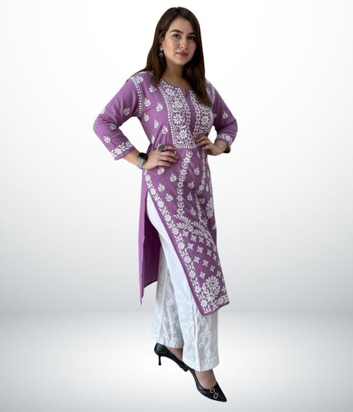 ANAYA  Purple Lucknowi Chikankari Heavy Modal Kurti