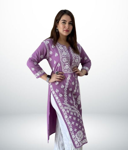 ANAYA  Purple Lucknowi Chikankari Heavy Modal Kurti