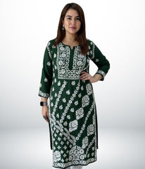 ANAYA Green Lucknowi Chikankari Heavy Modal Kurti