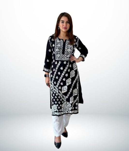 ANAYA Black Lucknowi Chikankari Heavy Modal Kurti