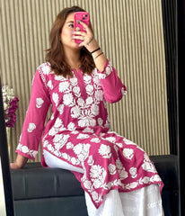 VIDHI Pink Pure Modal Chikankari Kurti