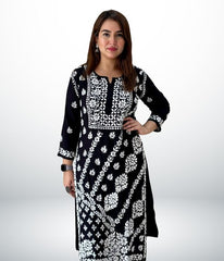 ANAYA Black Lucknowi Chikankari Heavy Modal Kurti