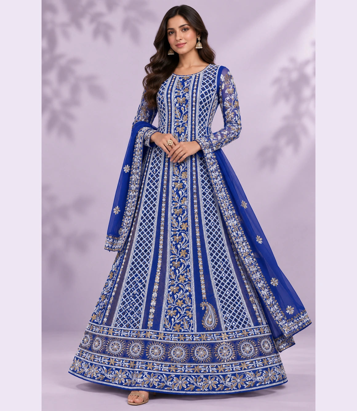 AARUSHI Dyeable Viscose Georgette Chikankari Anarkali with Dupatta | Gota Patti, Mirror & Kasab Work