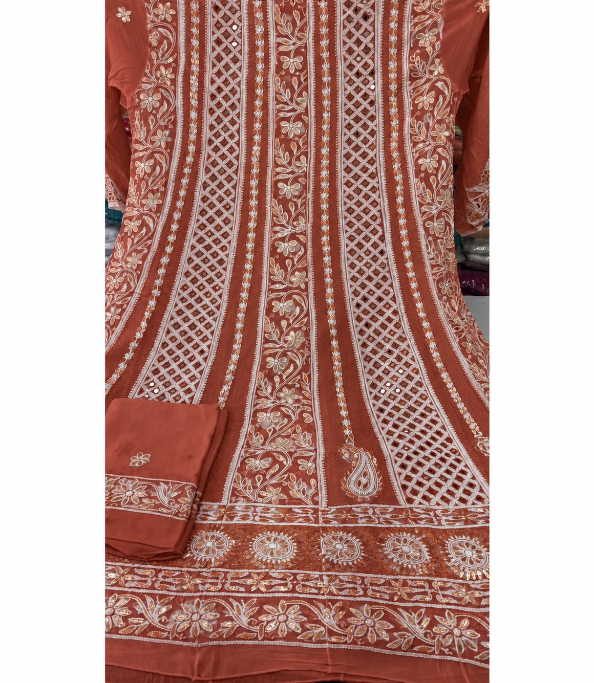 AARUSHI Dyeable Viscose Georgette Chikankari Anarkali with Dupatta | Gota Patti, Mirror & Kasab Work