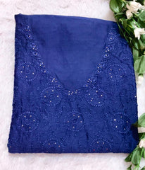 ANUSHKA Blue Pure Mul Chanderi Chikankari  Mokaish Embellishment