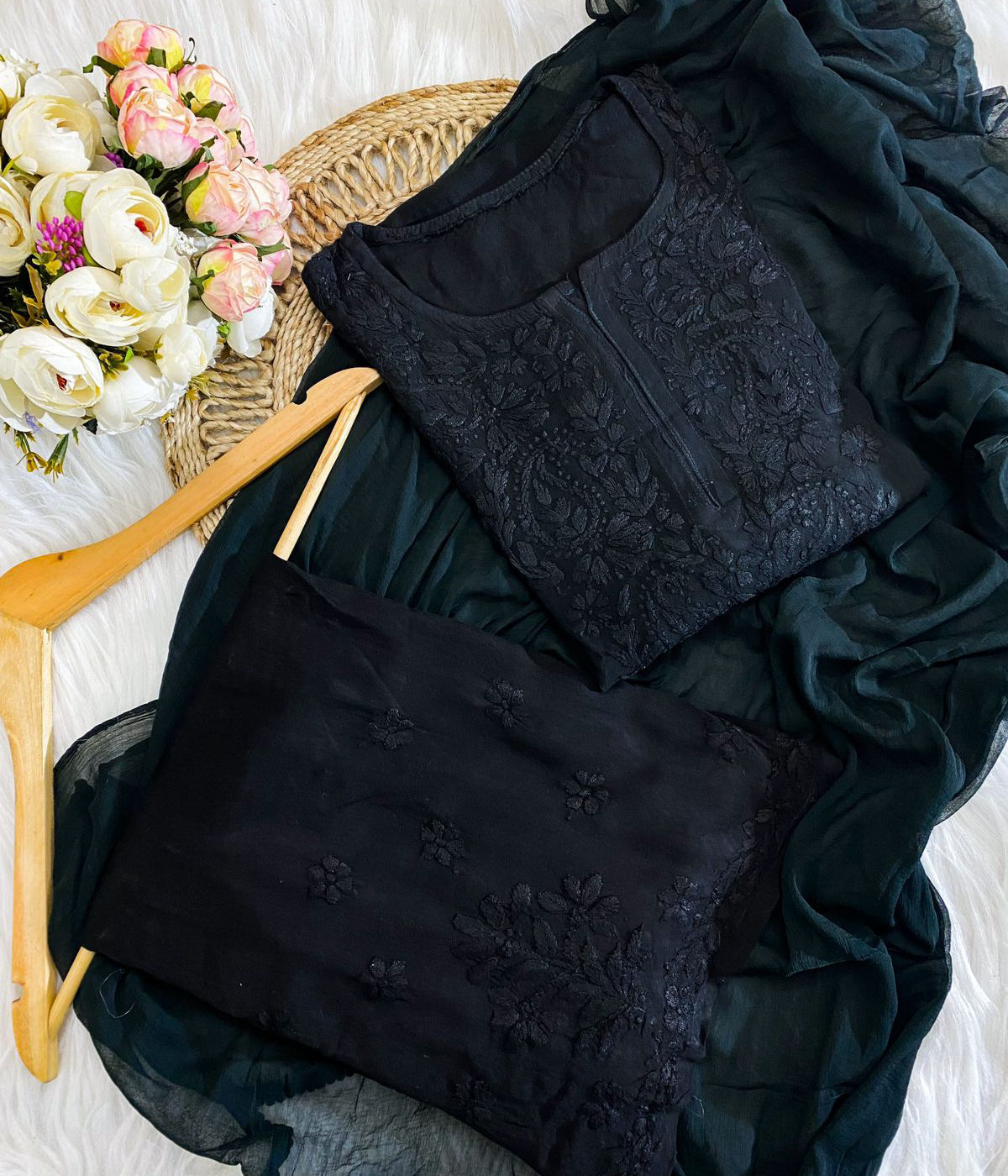 RADHIKA Black Modal Chikankari 3 Piece Set