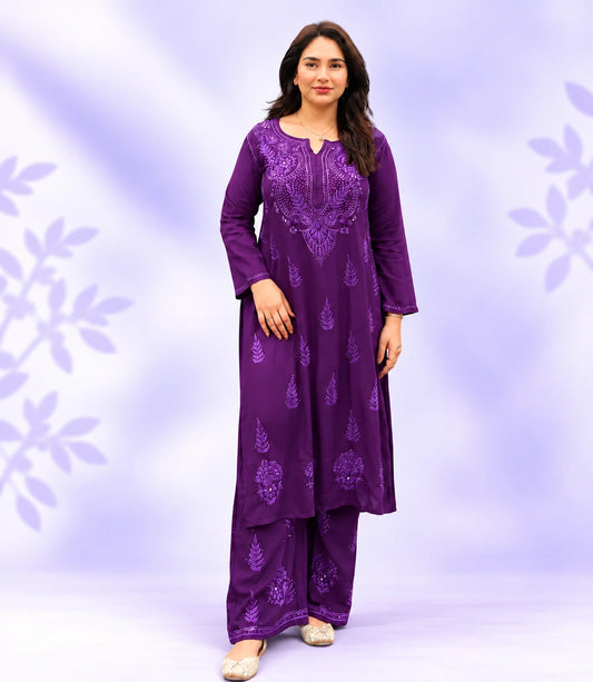 PRIYANKA  Pure Modal Chikankari kaamdani Kurta Palazzo Set
