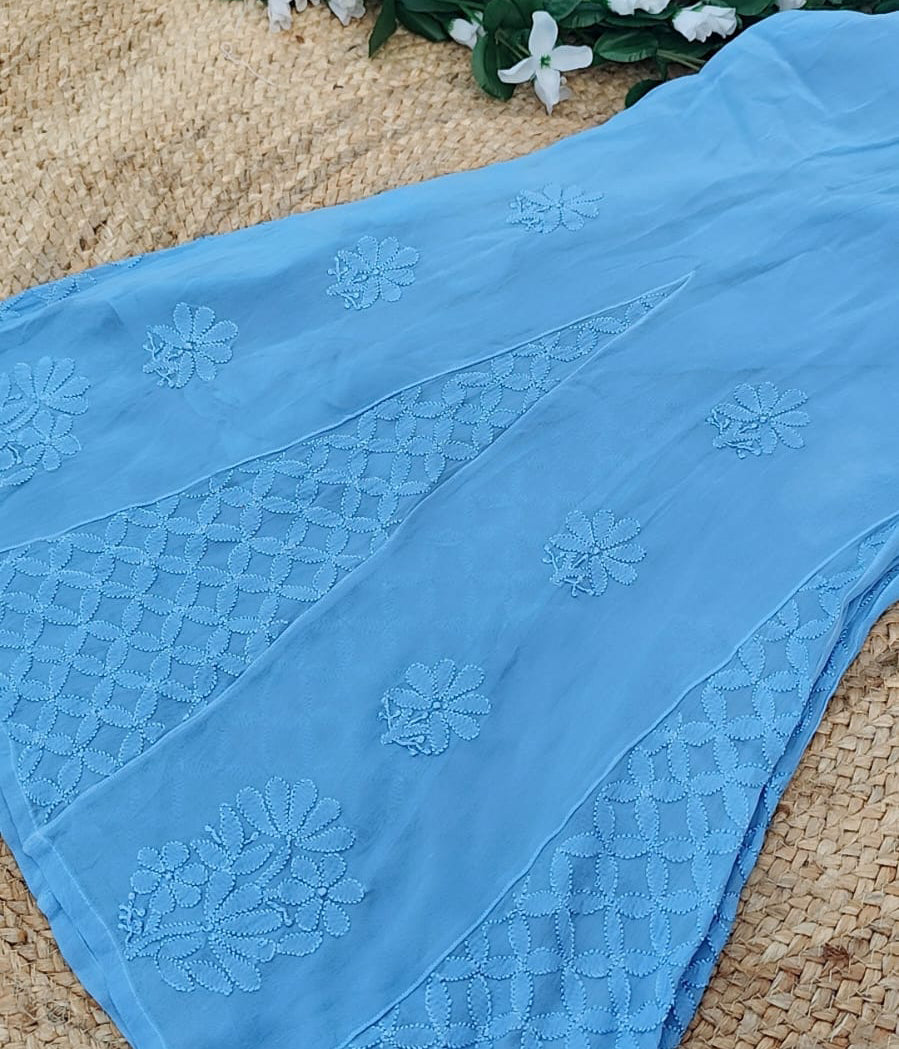 SANDHYA Blue Pure Viscose Chikankari Resham 4pcs Set