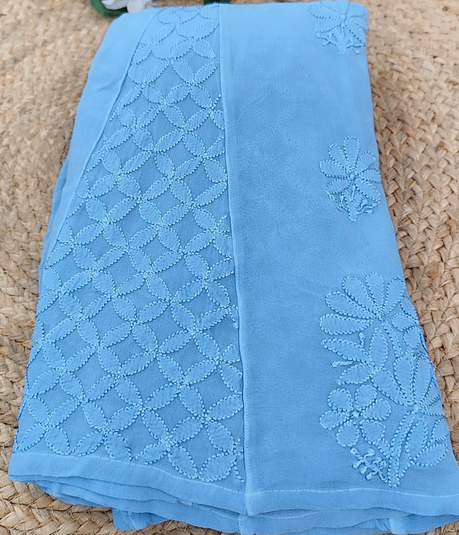 SANDHYA Blue Pure Viscose Chikankari Resham 4pcs Set