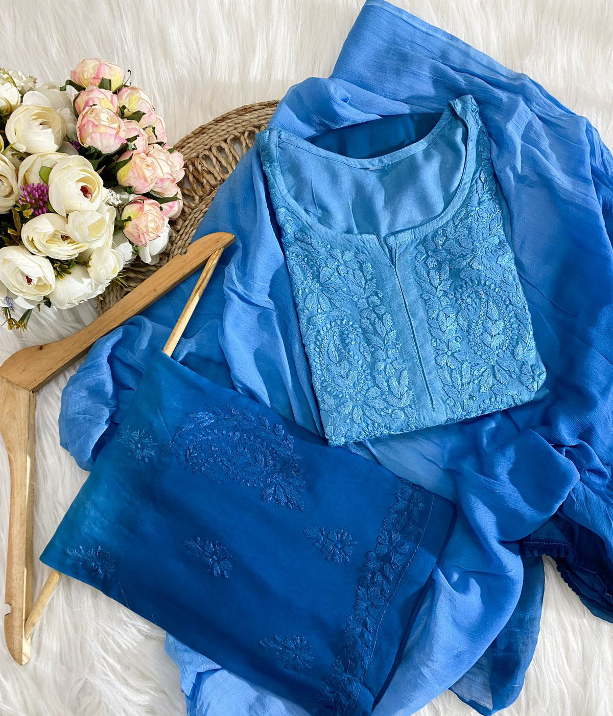 RADHIKA Blue Modal Chikankari 3 Piece Set