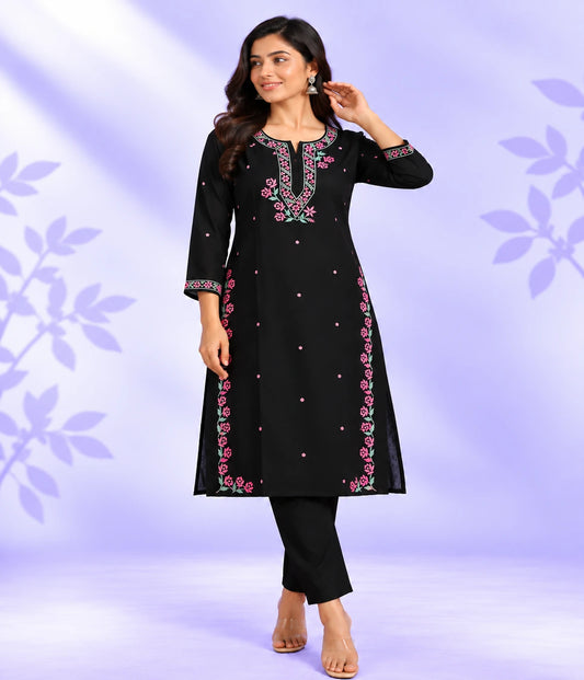 AVNI Rose Design Modal Lucknowi Chikankari Kurti for Women