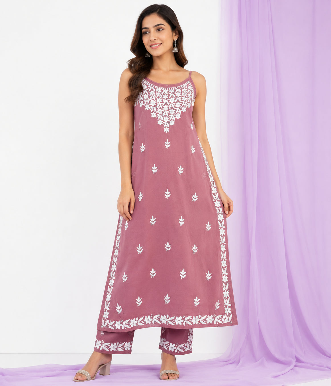 KIRAN Pure Modal Noodle Strap Chikankari kurti and Palzzo set