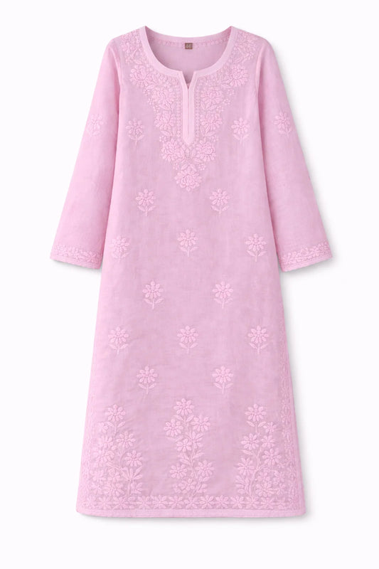 NIRALI,COLOR BABY PINK 3PCS SET KURTI PALAZZO DUPATTA,FABRIC-PURE MUSLIN,DYEBLE PRODUCT