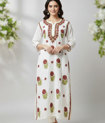 MAYA Red Pure Chanderi Chikankari kurti