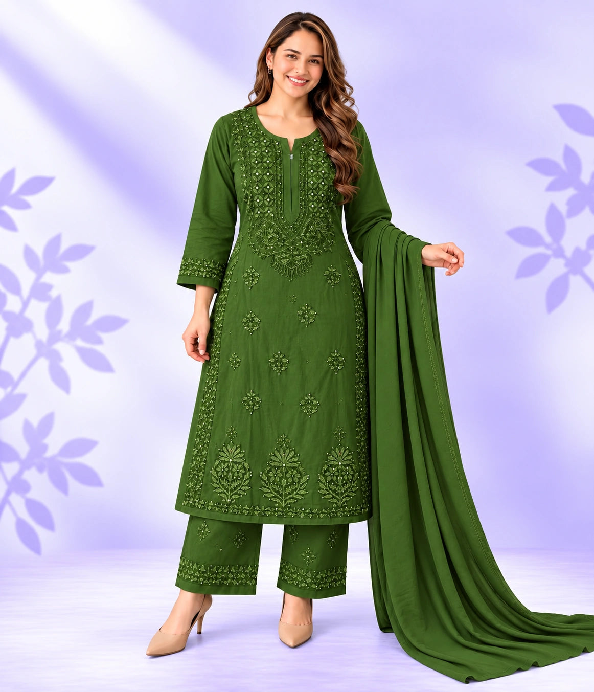 Aditi Premium Modal Chikankari 3 Piece Suit Set with Mukesh Work