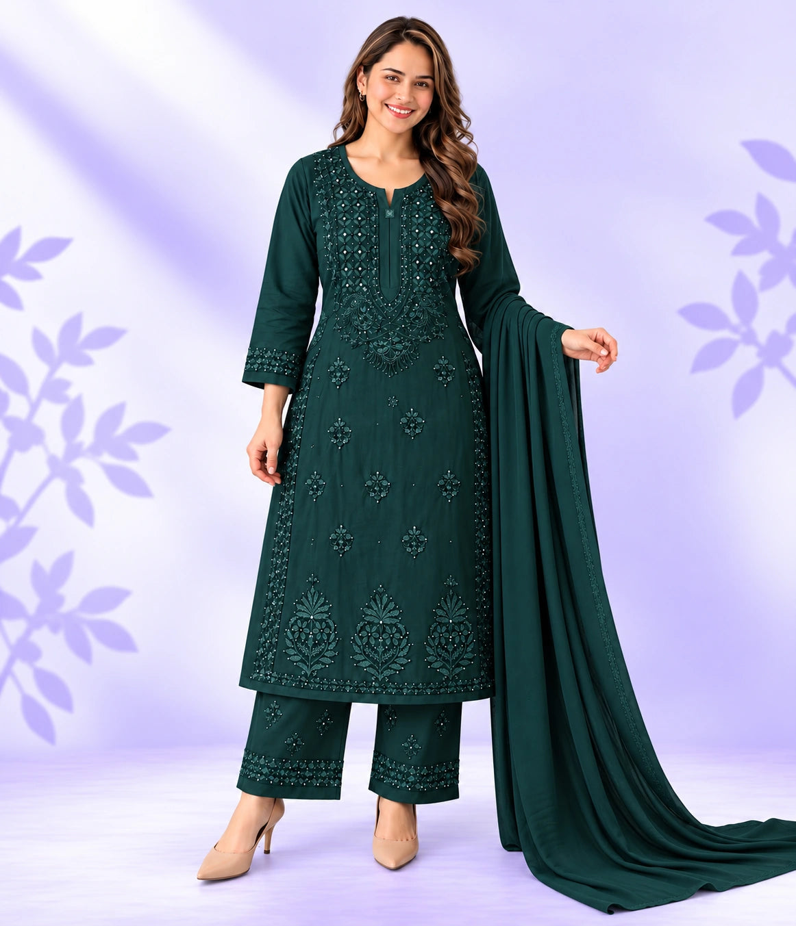 Aditi Premium Modal Chikankari 3 Piece Suit Set with Mukesh Work