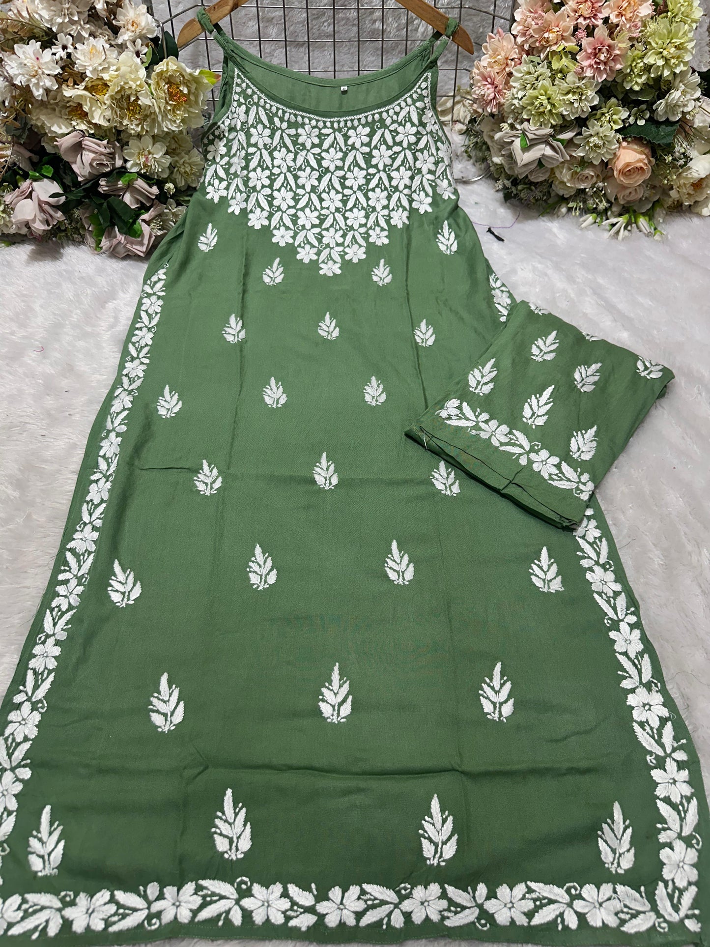 KIRAN Pure Modal Noodle Strap Chikankari kurti and Palzzo set