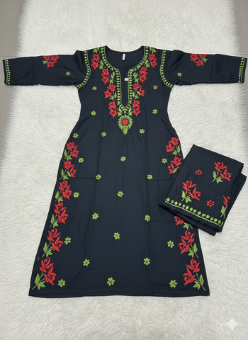 SHREYA Red Black Modal Kurti Palazzo Chikankari Set