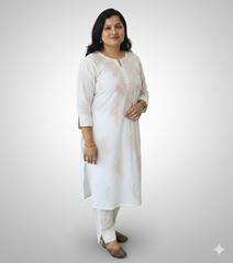 RUHANI Peach Pure Mul Cotton Chikankari Kurti and Pant Set