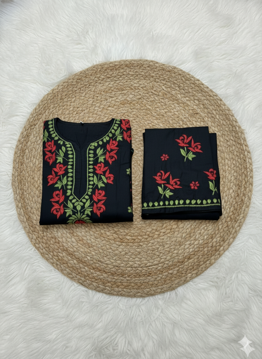 SHREYA Red Black Modal Kurti Palazzo Chikankari Set
