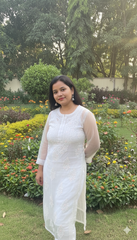 AMBA White Organza Chikankari Kurti-Elegant Lucknowi Chikankari for Women