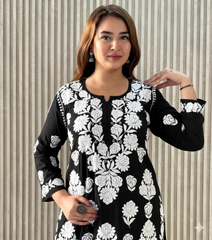 VIDHI Black Pure Modal Chikankari Kurti