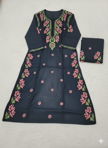 SHREYA Pink Black Modal Kurti Palazzo Chikankari Set