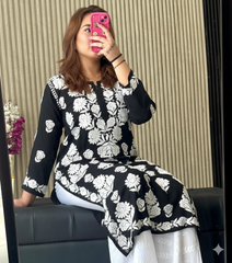 VIDHI Black Pure Modal Chikankari Kurti