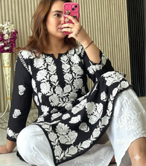 VIDHI Black Pure Modal Chikankari Kurti