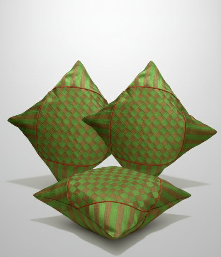 DIPTI Green Banarasi Silk Slub Cusion Cover 5pcs