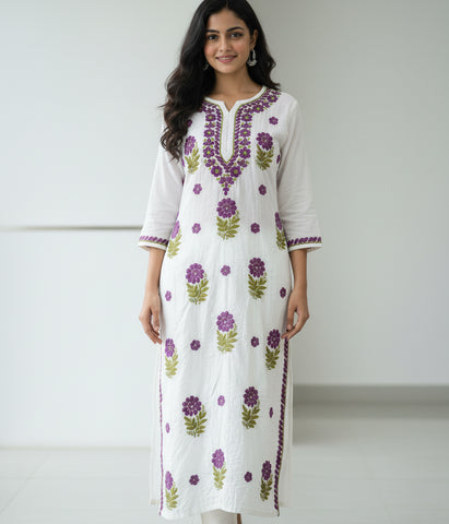 MAYA Purple Pure Chanderi Chikankari kurti