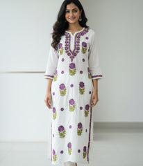 MAYA Purple Pure Chanderi Chikankari kurti
