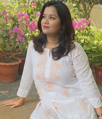 RUHANI Peach Pure Mul Cotton Chikankari Kurti and Pant Set