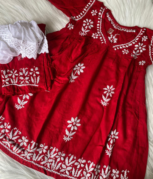 SIA Red Modal Chikankari Set