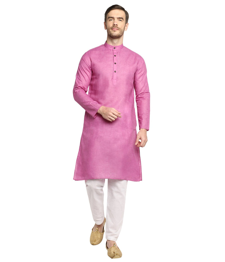 SHIV Pink Cotton Chikankari Long Kurta