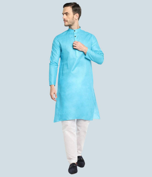 SHIV Blue Chanderi Chikankari Long Kurta
