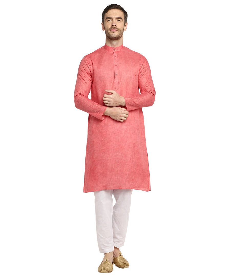 SHIVAAY Orange Mens Cotton Chikankari Kurta Pyjama Set