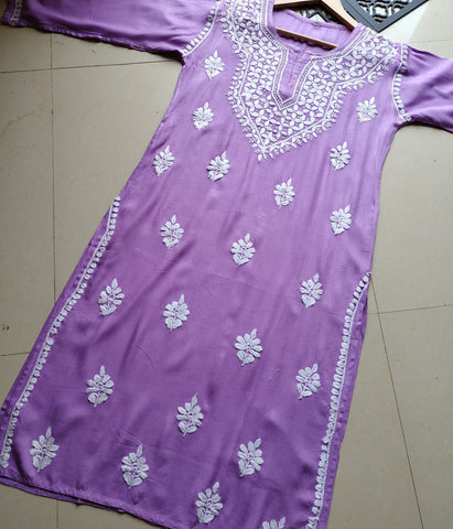 SHIVANI Purple Modal Chikankari Kurti Set - Authentic Lucknowi Chikankari for Women