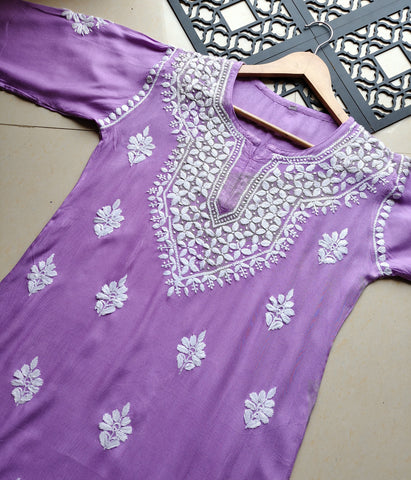 SHIVANI Purple Modal Chikankari Kurti Set - Authentic Lucknowi Chikankari for Women
