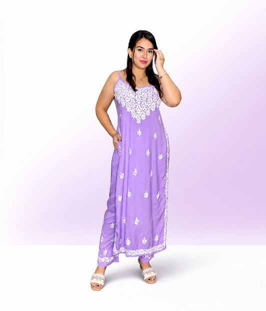 KIRAN Pure Modal Noodle Strap Chikankari kurti and Palzzo set