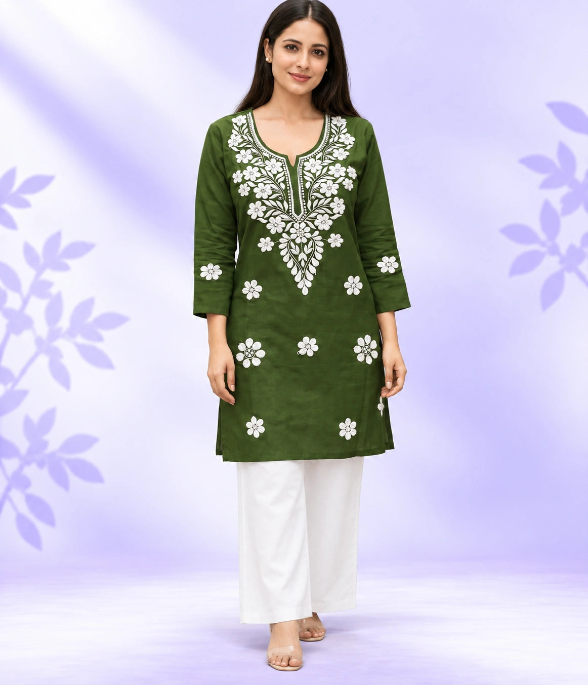TRISHA Women’s Short Rayon Lucknowi Machine Chikankari Kurti | Embroidered Short Kurti