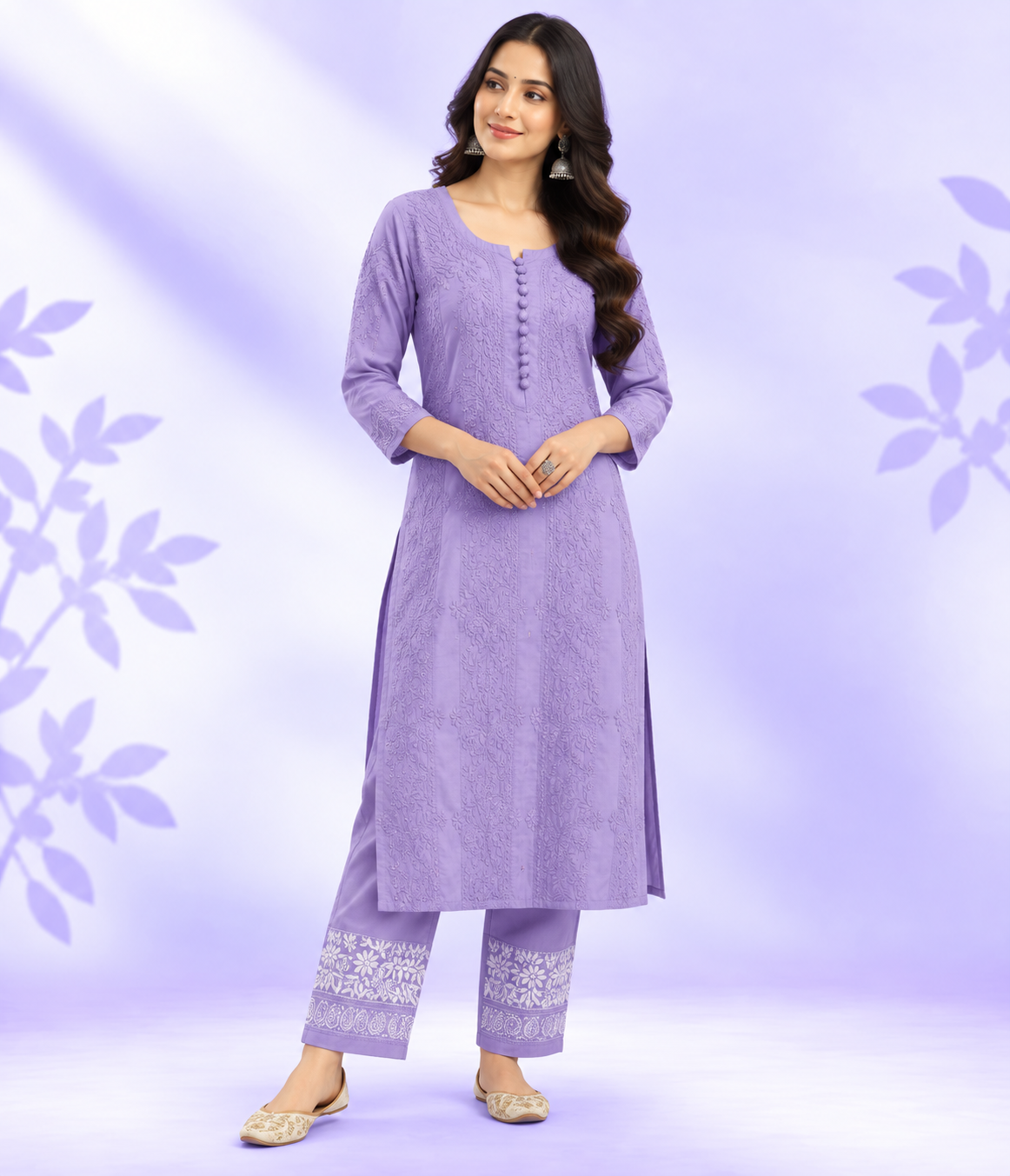 PARI Purple Cotton Dobby Chikankari Kurta Pant Set