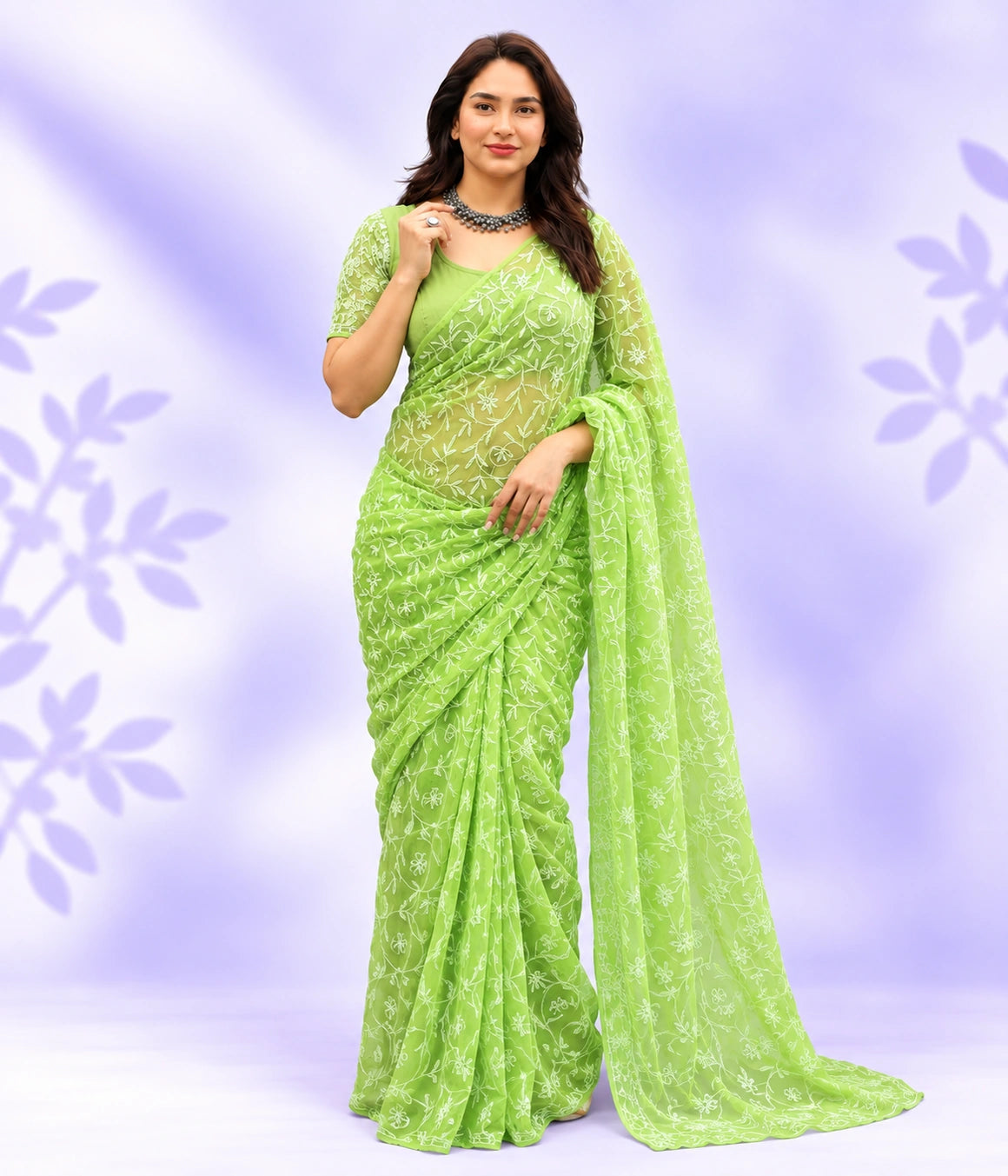 NEELAM Georgette Tepchi Chikankari Saree
