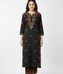 SHREYA Red Black Modal Kurti Palazzo Chikankari Set