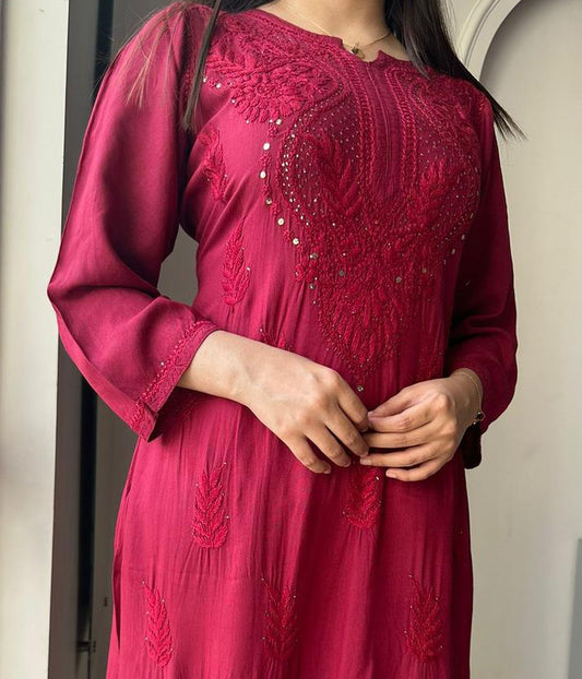 ANAMIKA Blue Modal Silk Mokaish Chikankari Kurta Palazzo Set