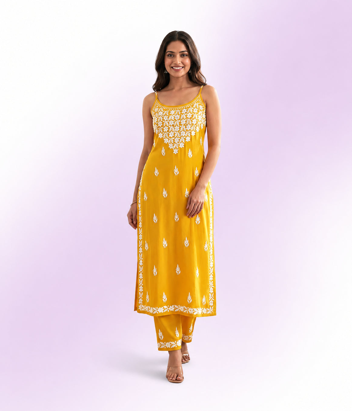KIRAN Pure Modal Noodle Strap Chikankari kurti and Palzzo set