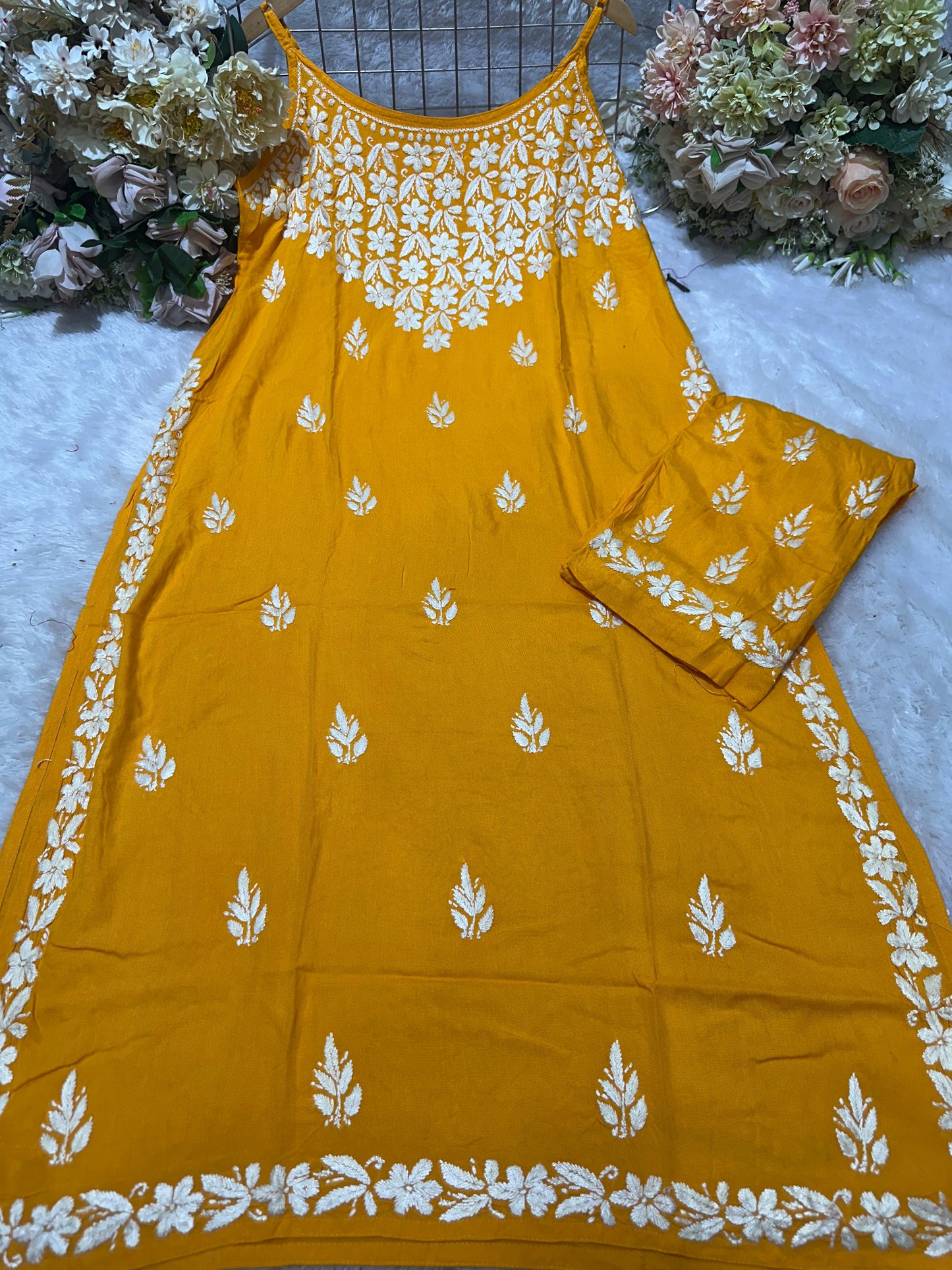 KIRAN Pure Modal Noodle Strap Chikankari kurti and Palzzo set