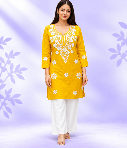 TRISHA Women’s Short Rayon Lucknowi Machine Chikankari Kurti | Embroidered Short Kurti