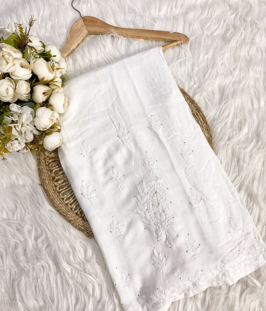 LEHER White Modal Chikankari Mokaish Work Palazzo